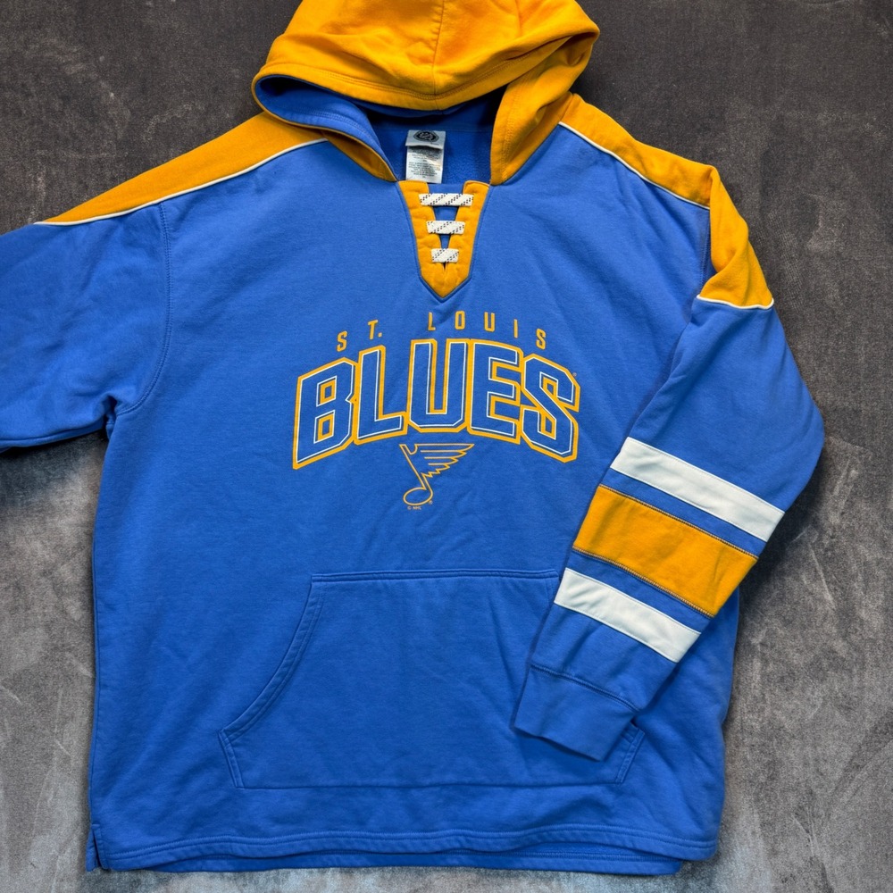 NHL Hoodie Mens 2XL Blue Cotton Blend St Louis Blues Lace Up Pullover Hockey Fan